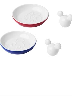 DISNEY Mickey & Minnie Mouse Ceramic Sauce Dishes & Chopstick Rests